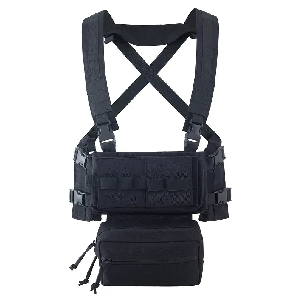 Gilet Tactique MFH Chest Rig Mission Noir – Léger, Modulable, Poches Multi-usages, Respirant – Taille Unique, 100% Polyester