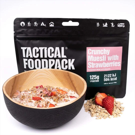 Ration de survie militaire - Muesli croquant aux fraises dans un bol