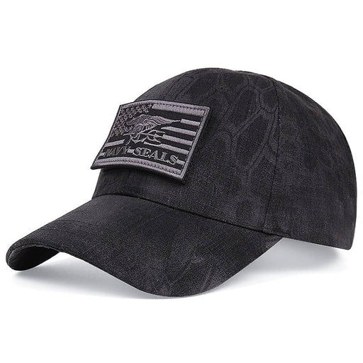 Casquette militaire américaine noire avec patch drapeau