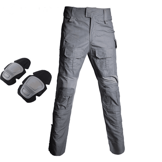 Pantalon style militaire BDU gris avec genouillères