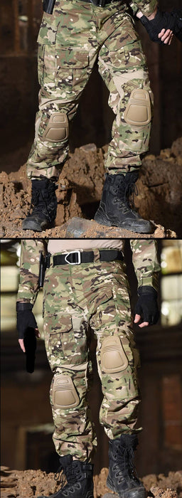 multicam militärisches Gitter französische Armee mit Knieschonern von einem Soldaten getragen