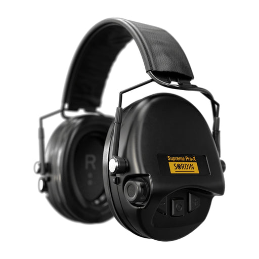 Suprême Pro-X SFA black military earmuffs with black leather headband