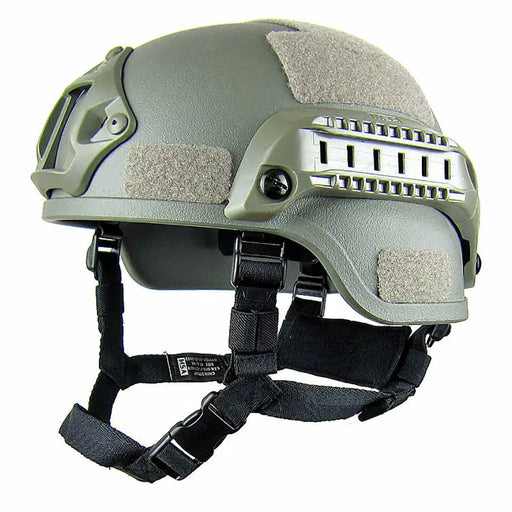 Green military-style helmet