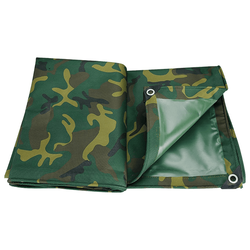 Folded military woodland camouflage tarpaulin