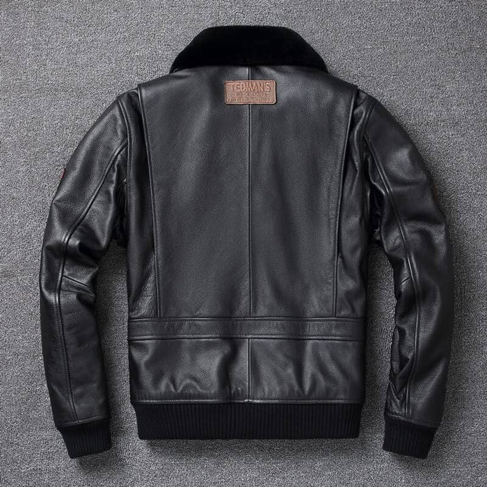 Men's black leather aviator bomber jacket