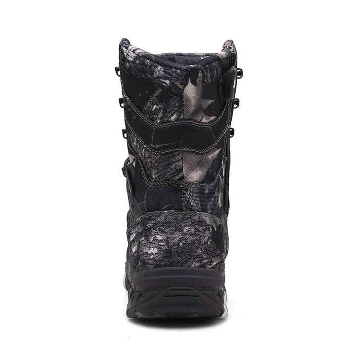 Military camouflage boots rear view