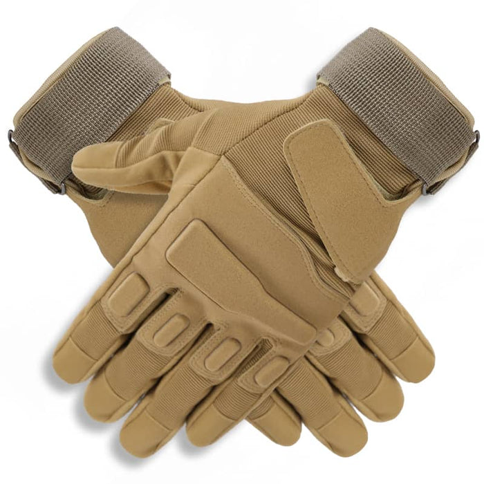 Pair of khaki tactical gloves