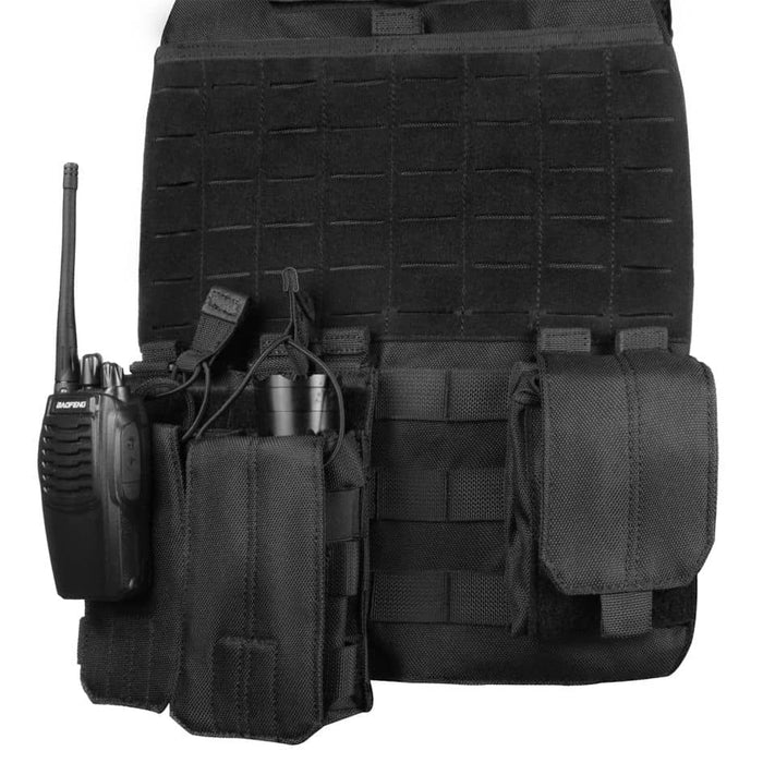Black tactical army vest with walkie talkie