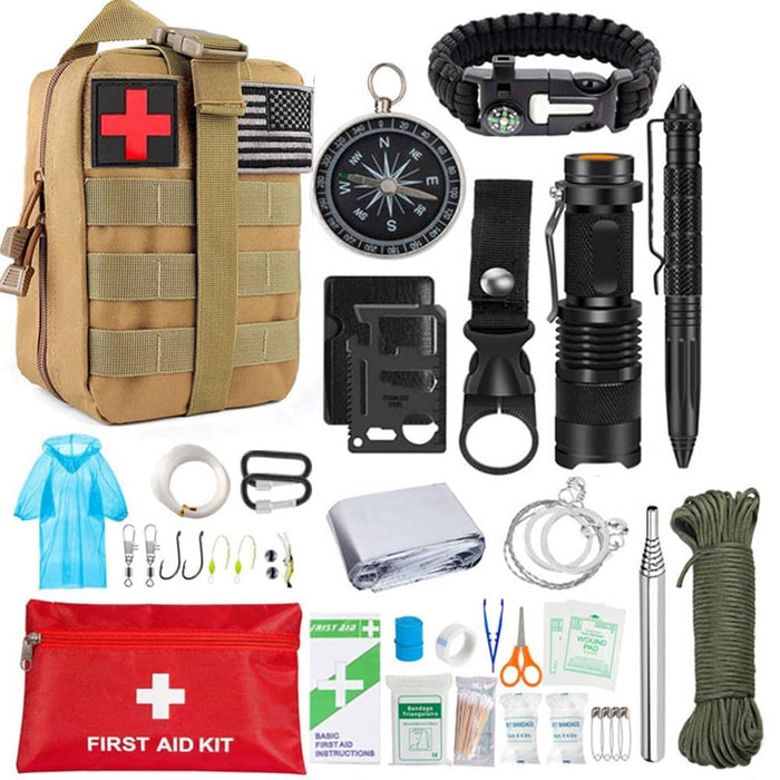 Military survival kit khaki bag