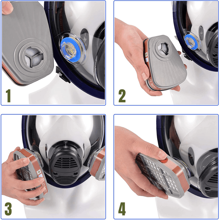 Integral Gas Mask steps for attaching filters