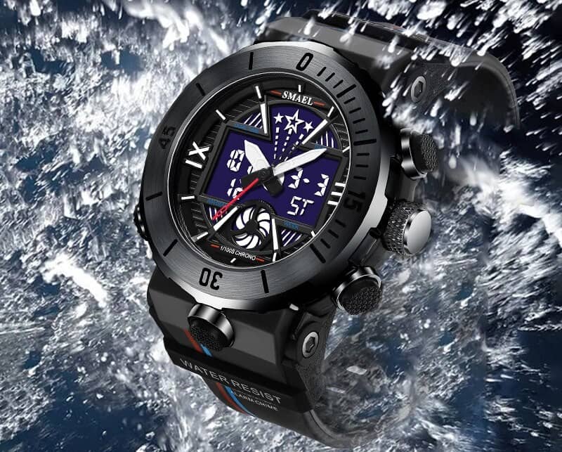 Black commando military watch in water