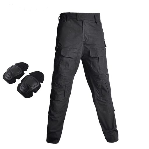 Black tactical mesh pants with knee pads