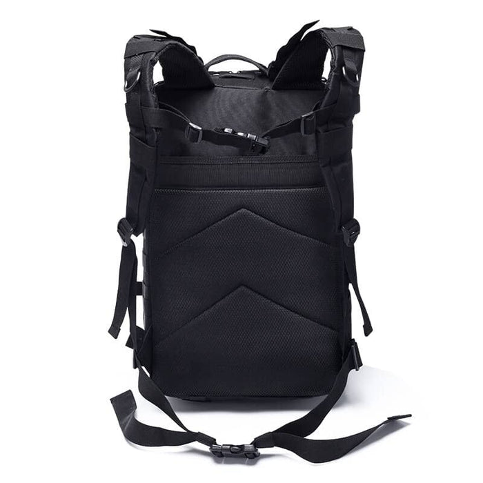 45L black military backpack from behind