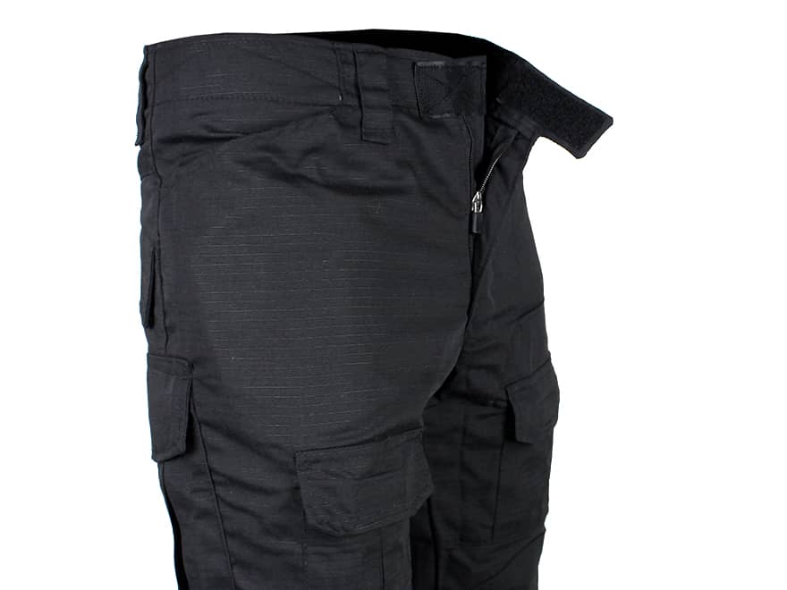 Black tactical pants with velcro fly