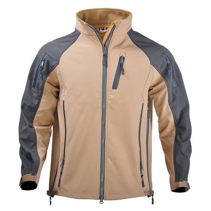Men's tan military-style zipped jacket
