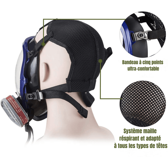 Maschera antigas integrata con sistema di fissaggio al viso